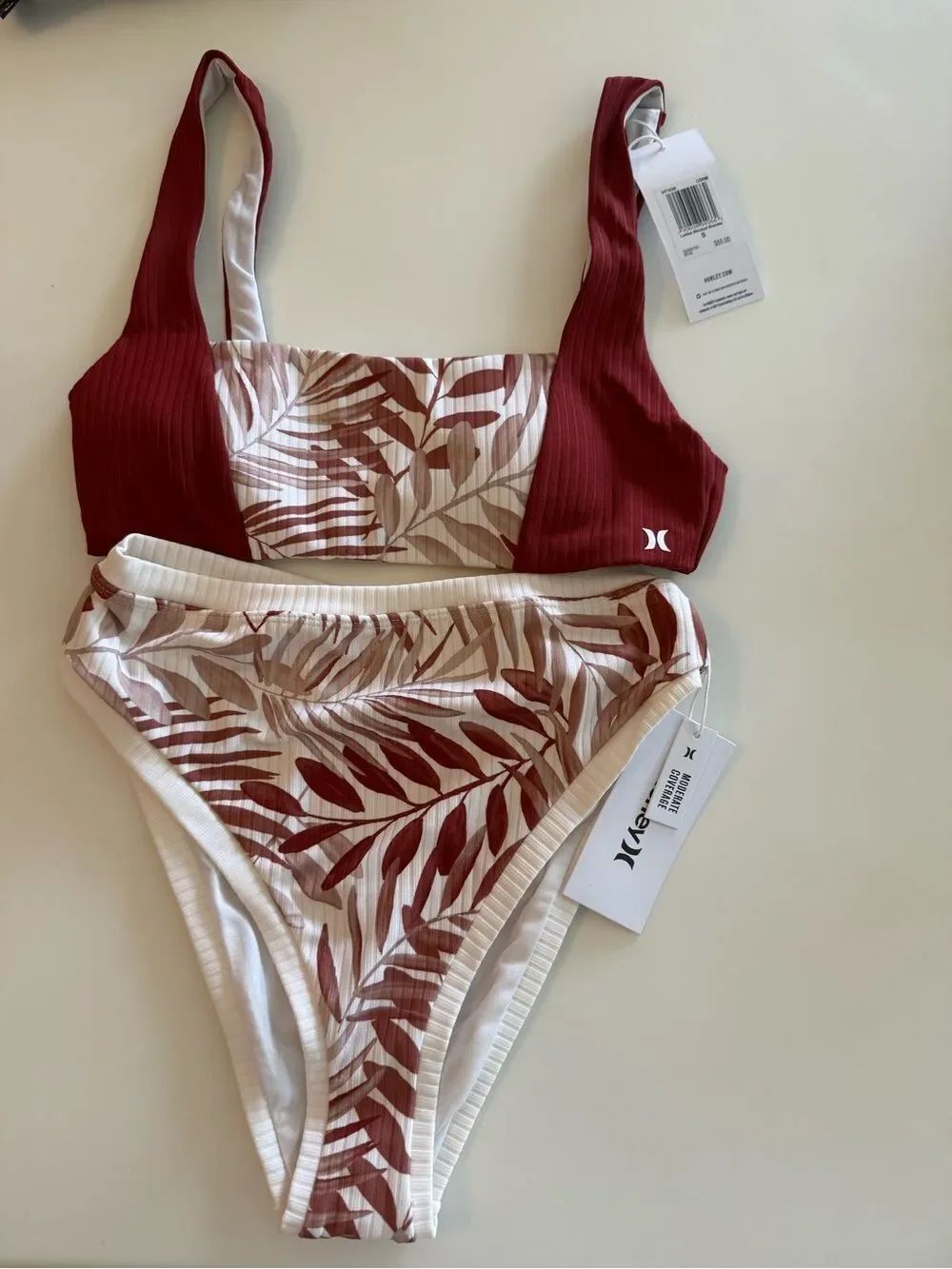 Hurley Women’s Cedar Print High Waist Bikini Set, Small, NWT